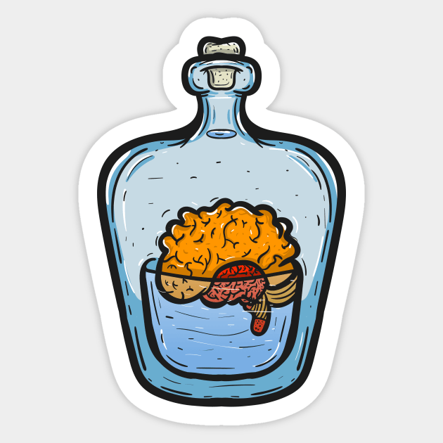 Brain in small jar Sticker by happymonday